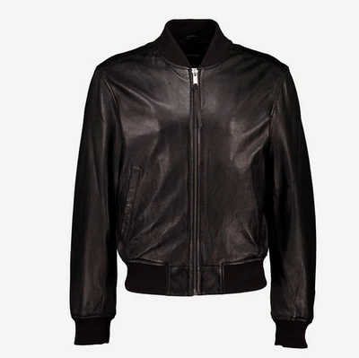 Men’s Black Leather Bomber Jacket XXL - Image 1 of 3