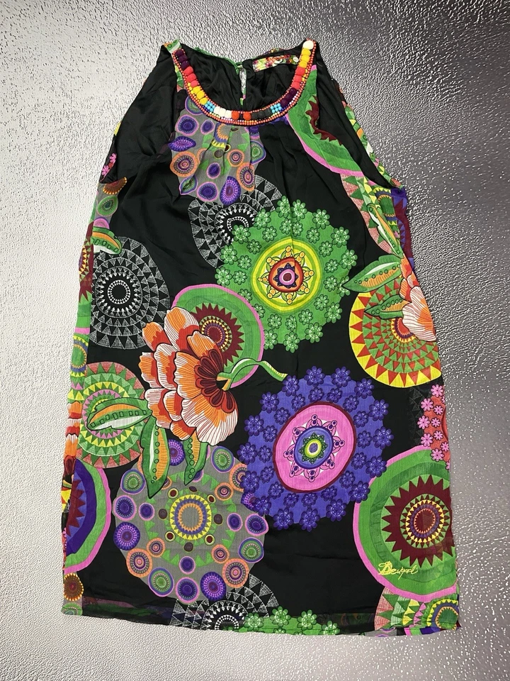 Desigual Damen Kleid Mehrfarbig Geometrisch Ärmellos Gefüttert Größe 42 - Bild 2 von 4