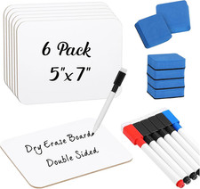 6 Sets Small White Boards Dry Erase 5"X7" Mini Double Sided