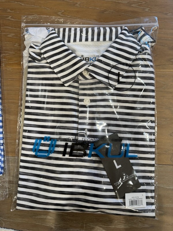 IBKUL Mens L Landon S/S Performance Golf Polo Shirt Striped NEW UPF 50+ Wicking