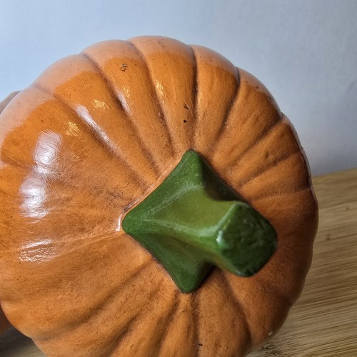 Vintage 1978 signierte Keramik Jack O Laterne 8" Kürbis Weizen Basis Halloween Dekor - Bild 12 von 23