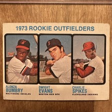 1973 Rookie Outfielders Baseball Card Alonza Bumbry Dwight Evan’s Charlie Spikes