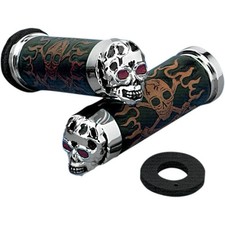 Drag Specialties DS-243256 Skull Grips with Red Eyes - Throttle Sleeve Not Inclu