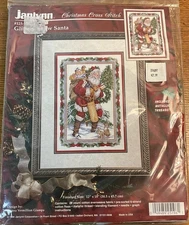 Vintage Janlynn Christmas Cross Stitch Kit #125-196  Glittery Snow Santa 12 x 18