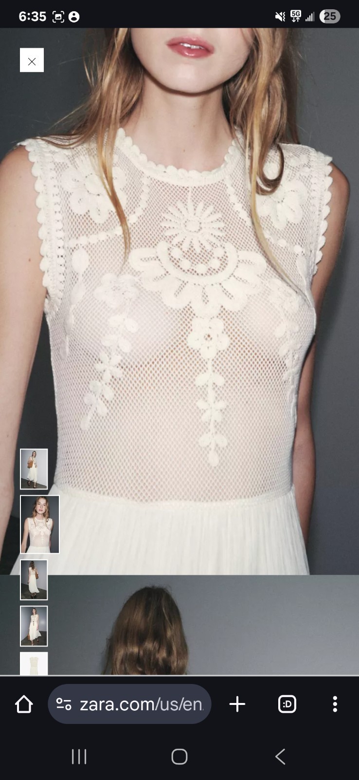 Zara Embroidered Combination Cream Maxi Dress Size L image 2