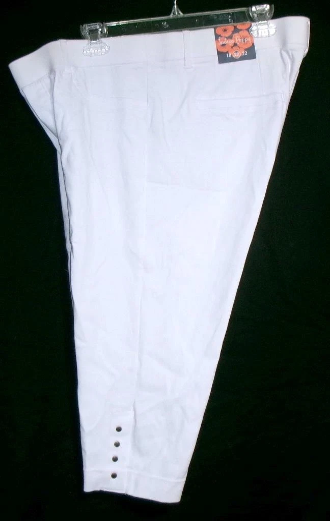 NEW Indigo Poppy Capri Pants Size 20 Tummy Control White Faux Fly Belt Loops