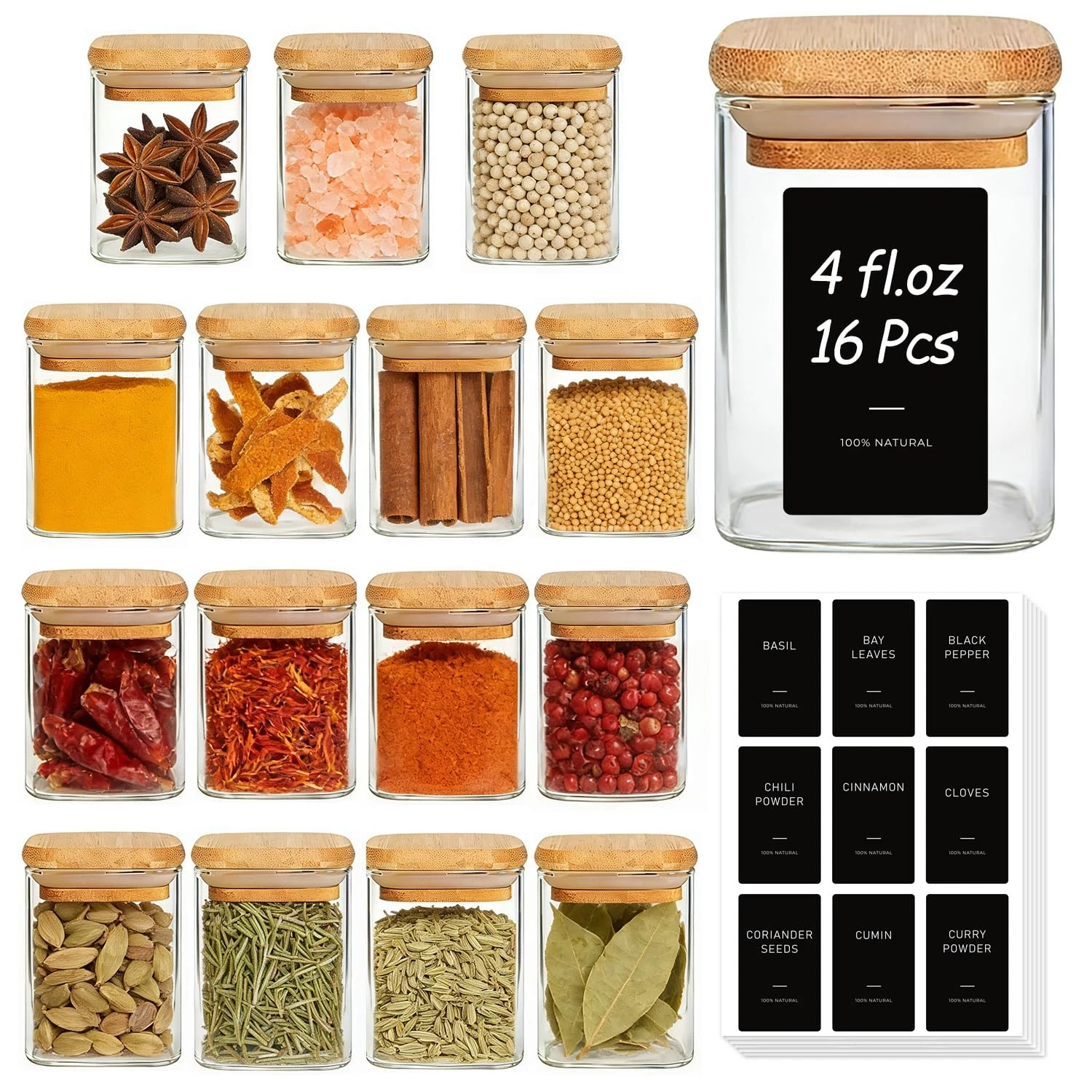 Spice Jars with Label 4oz 16 Pack, Glass Spice Jars with Bamboo Lid, Small Se...
Opens in a new wind