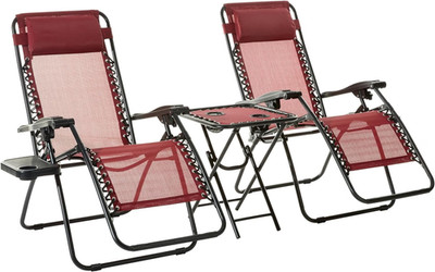 Outdoor Textilene Adjustable Zero Gravity Folding Reclining Lounge Chair Set wit