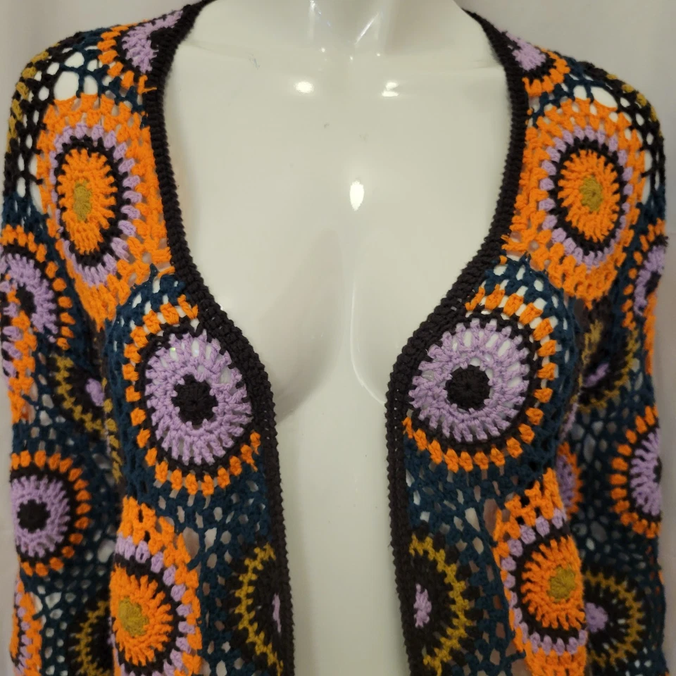 Anthropologie Polilla Suéter Cárdigan S/M Medallón Crochet Coachella Hippie Boho Foto 2 de 4
