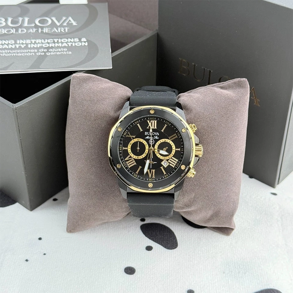 Bulova 98B278 Marine Star Men's 44mm Black Dial Rubber Strap Quartz Watch - Image 3 of 4