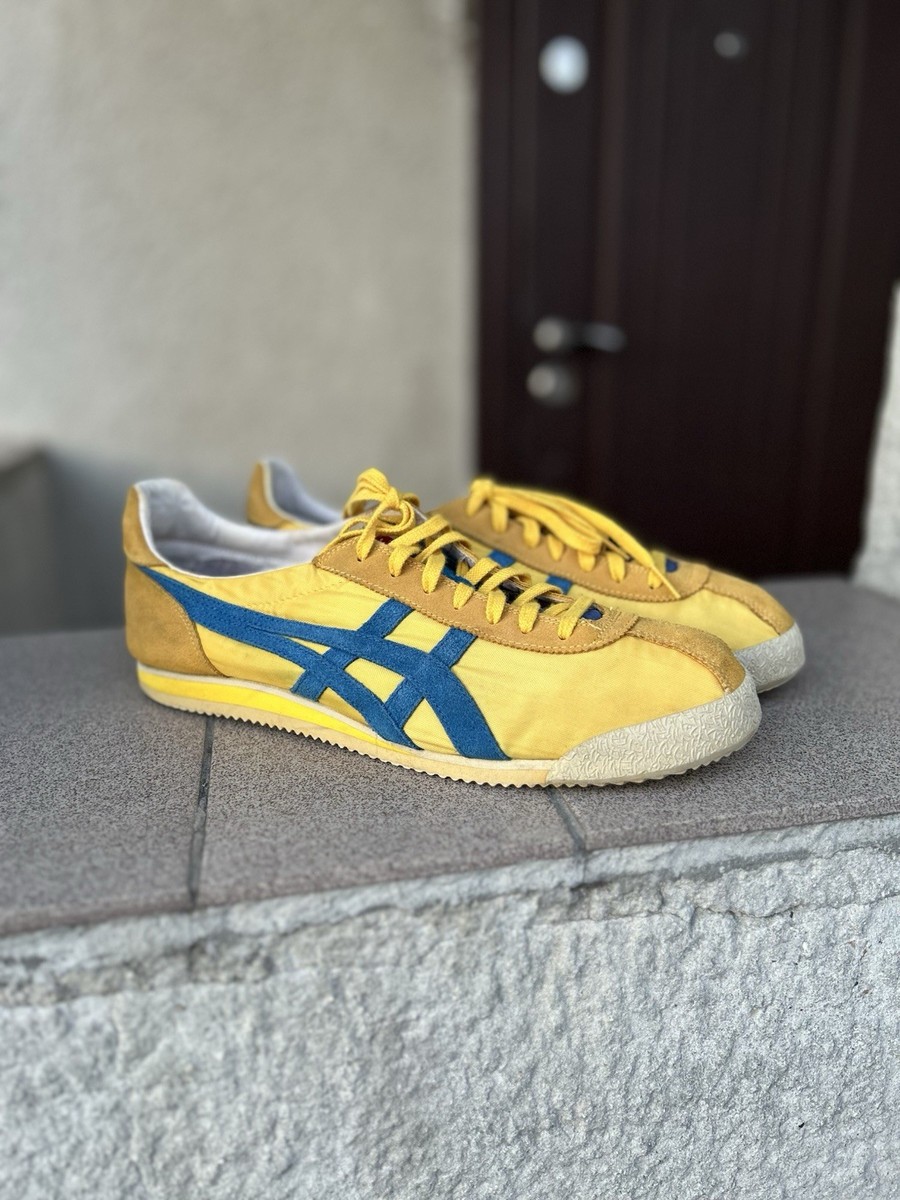 Vtg Onitsuka Tiger Corsair D321N Sneaker Shoes Blue Yellow Mens