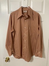 Vtg 1970s Orange/Brown Poly-Cotton Long Sleeve Shirt, Montgomery Ward, Sz 16x33
