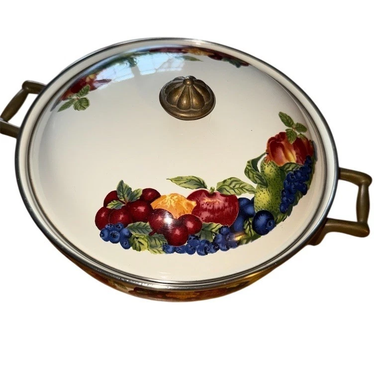 Vintage Lincoware Orchard Royale Casserole Dutch Oven w/ Lid Fruit Motif 10”