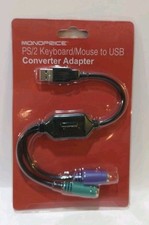 Monoprice PS/2 Keyboard/Mouse to USB Converter Adapter, Black. New
