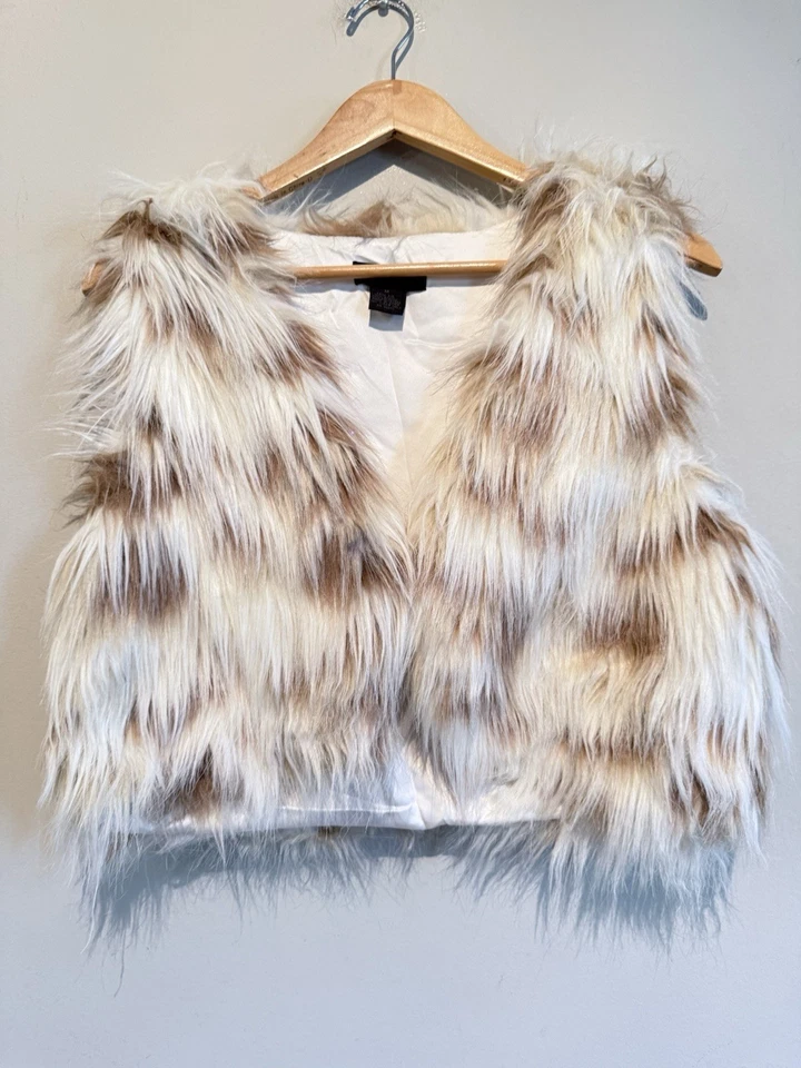 Steve Madden Chaleco Forrado de Piel Sintética Marfil Marrón Mujeres M Moda Invierno Otoño Foto 2 de 4