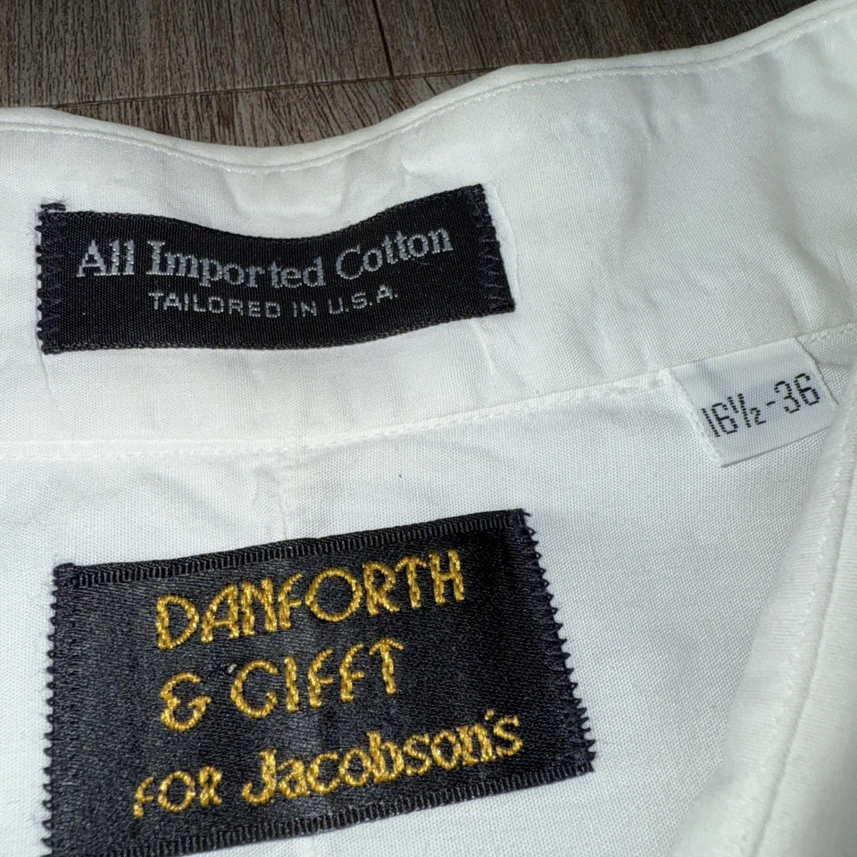 Camisa de vestir blanca Danforth vintage años 60 talla 16,5 pestañas cuello a presión rara Foto 2 de 4