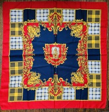 Vintage Large Golden Red Blue Baroque Neckerchief Lightweight Scarf 30  New