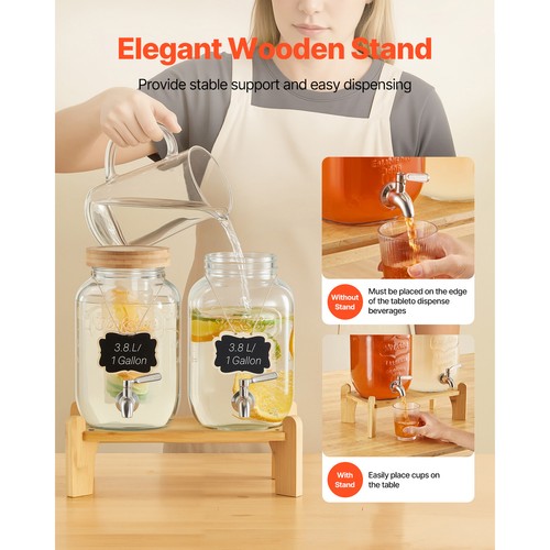 Drink Dispenser 1 Gal Beverage Dispenser for Parties Glass with Stand 2PCS - Picture 5 of 12
