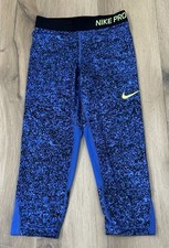 NIKE PRO Youth Unisex Tights Pants Large Dri Fit 3/4 Length Training Fitted Blue