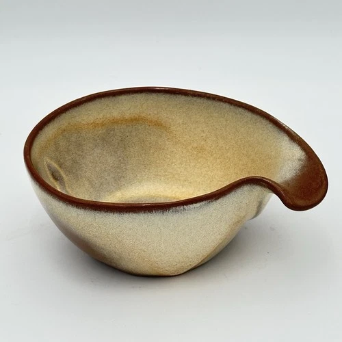 Frankoma Pottery Soup Cereal Bowl Lug Handle Tan & Brown 6" x 2.5"