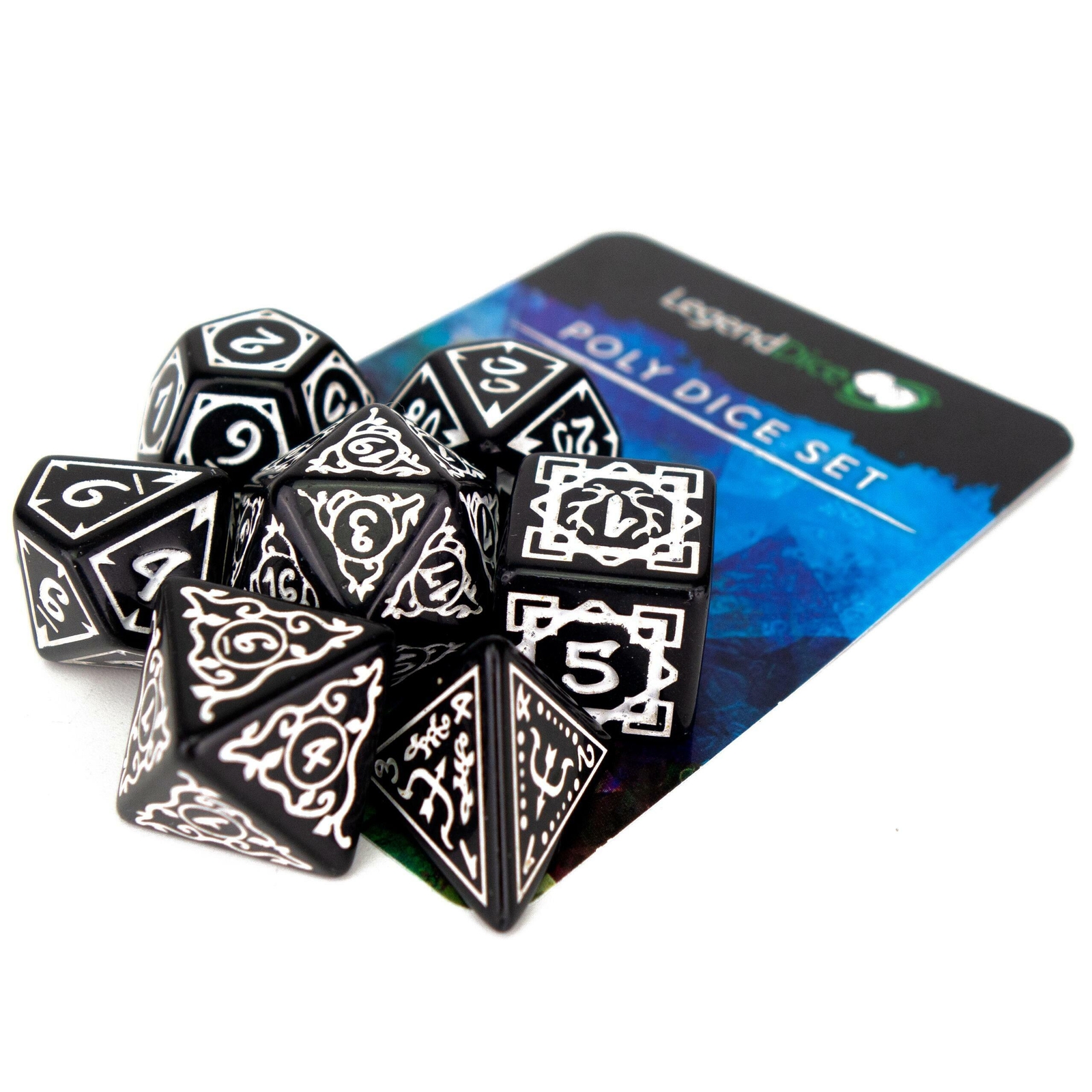 RPG Dice Set - Poly Dice Set - Sigil - Druid White