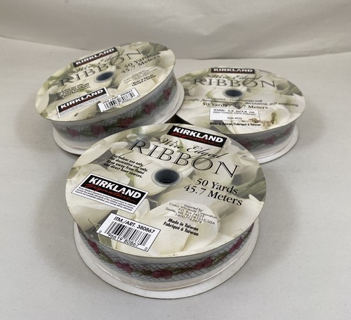 (3) KIRKLAND WIRE EDGED RIBBON IRIS FLOWER DESIGN 50 YARDS PER ROLL 1.5 ...