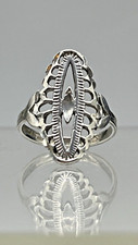 Vintage Sterling Silver Filagree Open Work Oval Hand Made Ring Modernist Size 6