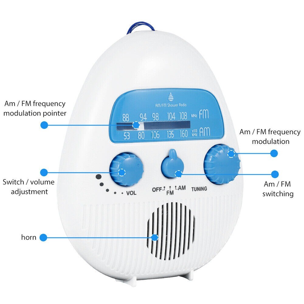 Powered Portable Music Speaker FM/AM Radio BuiltIn Speaker Shower
