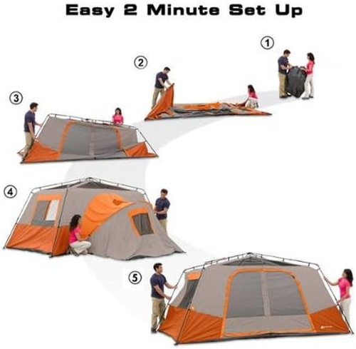 11 Person 3 Room 14' X 14' Instant Cabin Tent (Orange) - Picture 4 of 9