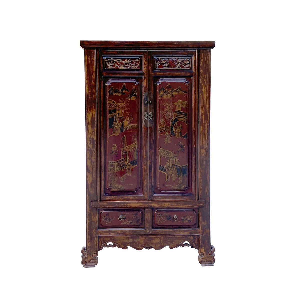 Chinese Vintage Brown Golden Scenery Armories Storage Cabinet cs6059S Chinese Vintage Brown Golden Scenery Armories Storage Cabinet cs6059S