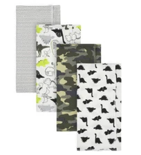 Gerber Lot of 4 Dinosaur Organic Flannel Blankets Baby Boy NWT Cotton 30 x 30