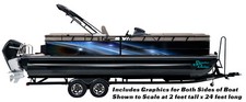 Shining Blue Stripe White Black Decal Fishing Boat Pontoon US Wrap Kit Vinyl