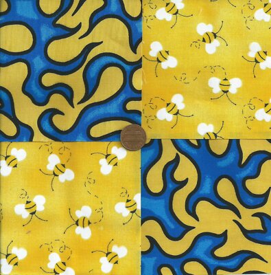 Hell Fire Bumble Bees 4 inch Fabric Quilt Squares Blocks Cotton  rbx2