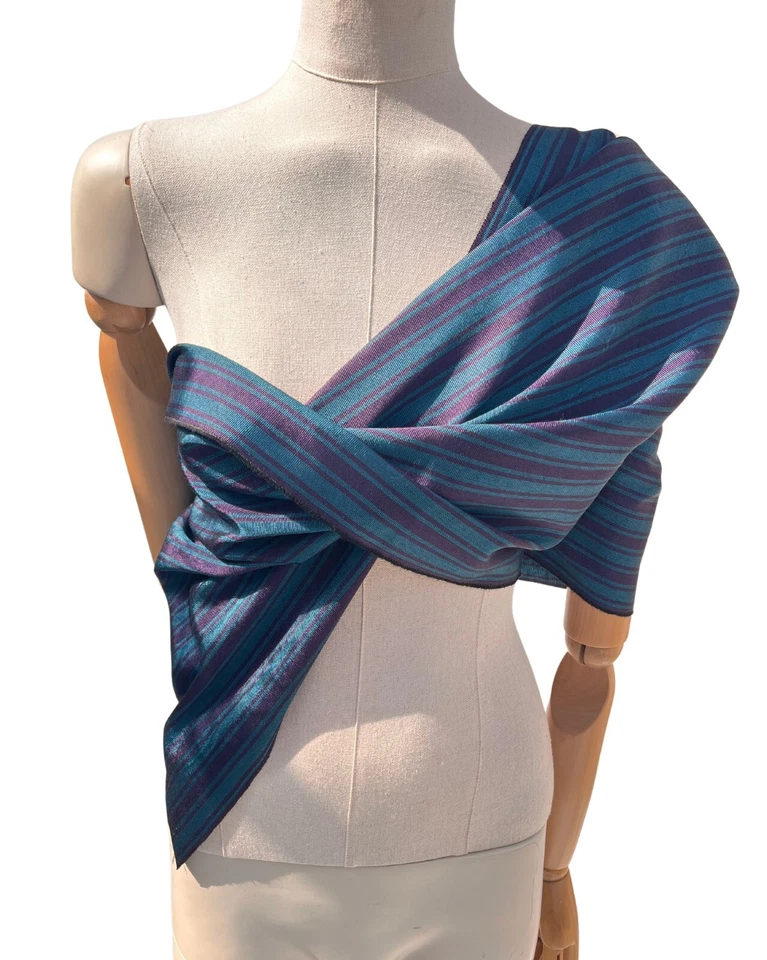 Moire Blue - Damson Striped Silk Luxurious Upholstery Ottoman Fabric By 2 Meter - Image 4 of 4