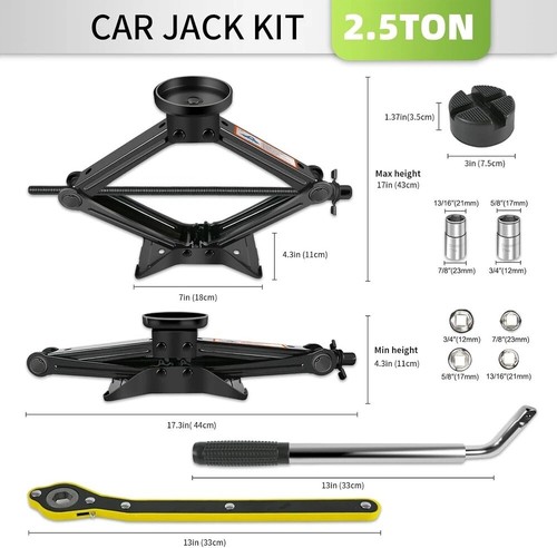 Car Jack Kit 2.5 Ton (5512 Lbs) Scissor Jack for Car with Rubber Jack Pad Univer - Picture 3 of 7