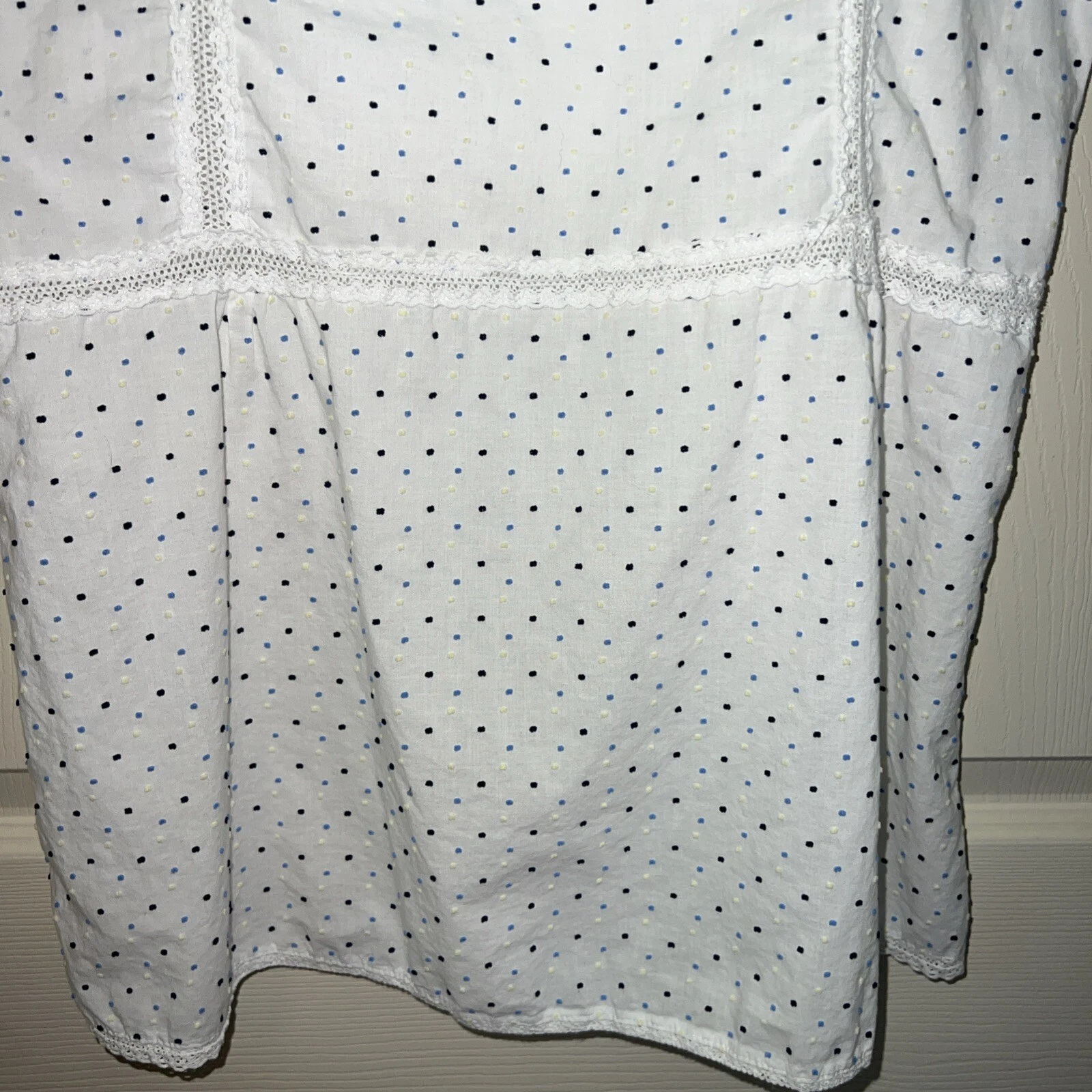 Kate Spade pigiama camicia da notte bianca a pois donna S 100% cotone