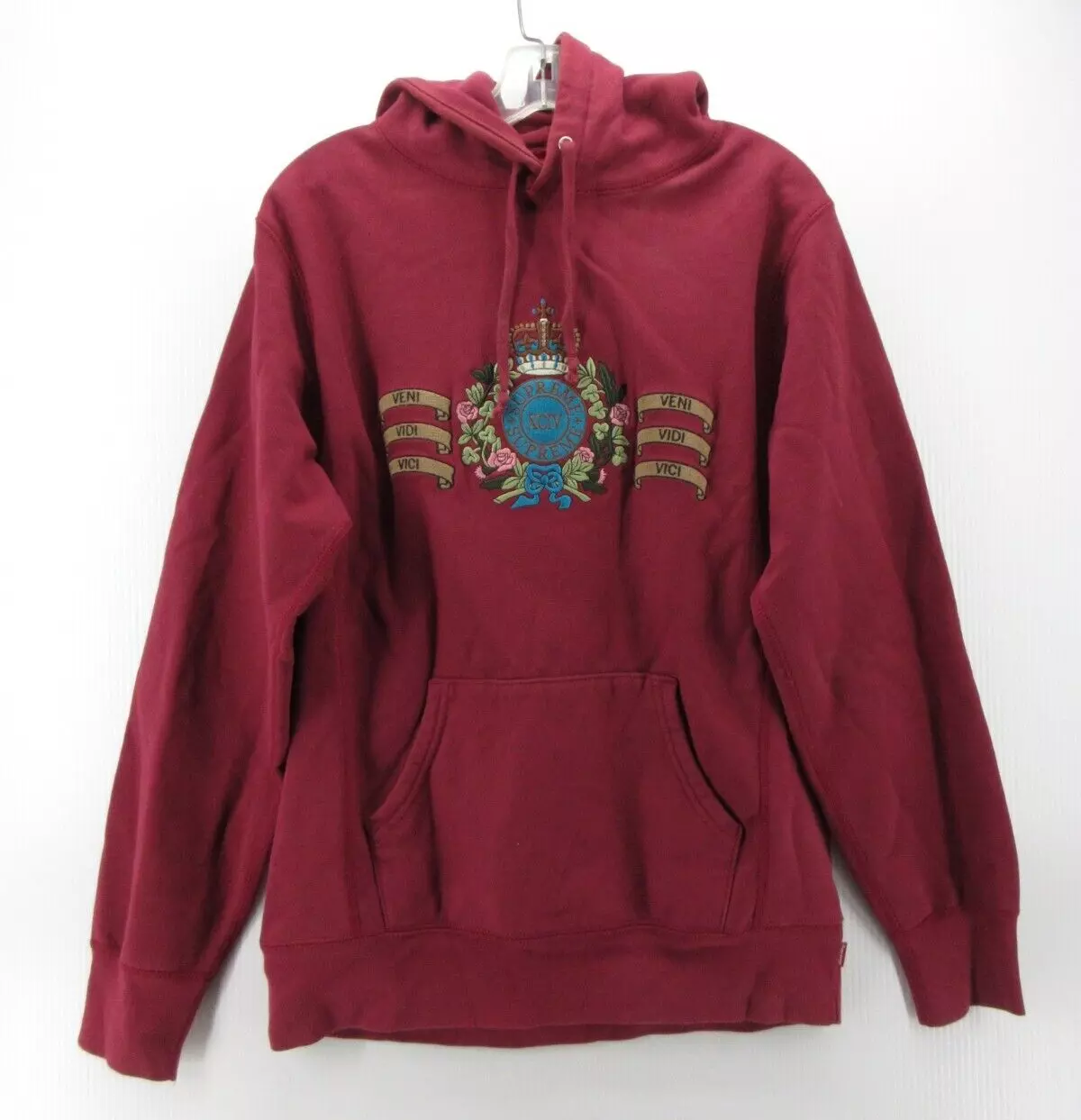Sweat à capuche Supreme homme moyen rouge écusson pull brodé Veni Vidi