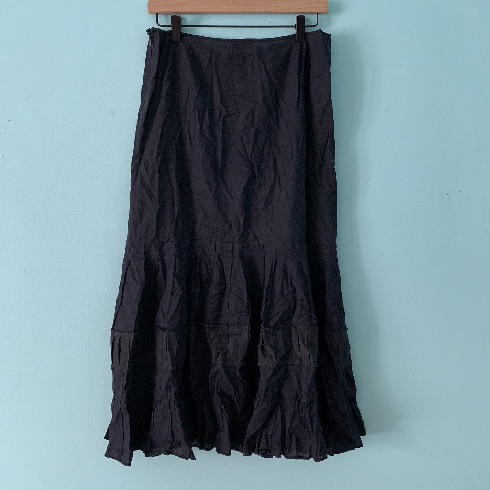 Max & Co. Woven A-Line Cotton Textured Hem Black MIDI Skirt Medium RARE image 5