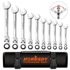 10Pc 8-22mm Flexible Head Ratcheting Wrench Combination Spanner Auto Tool Metric