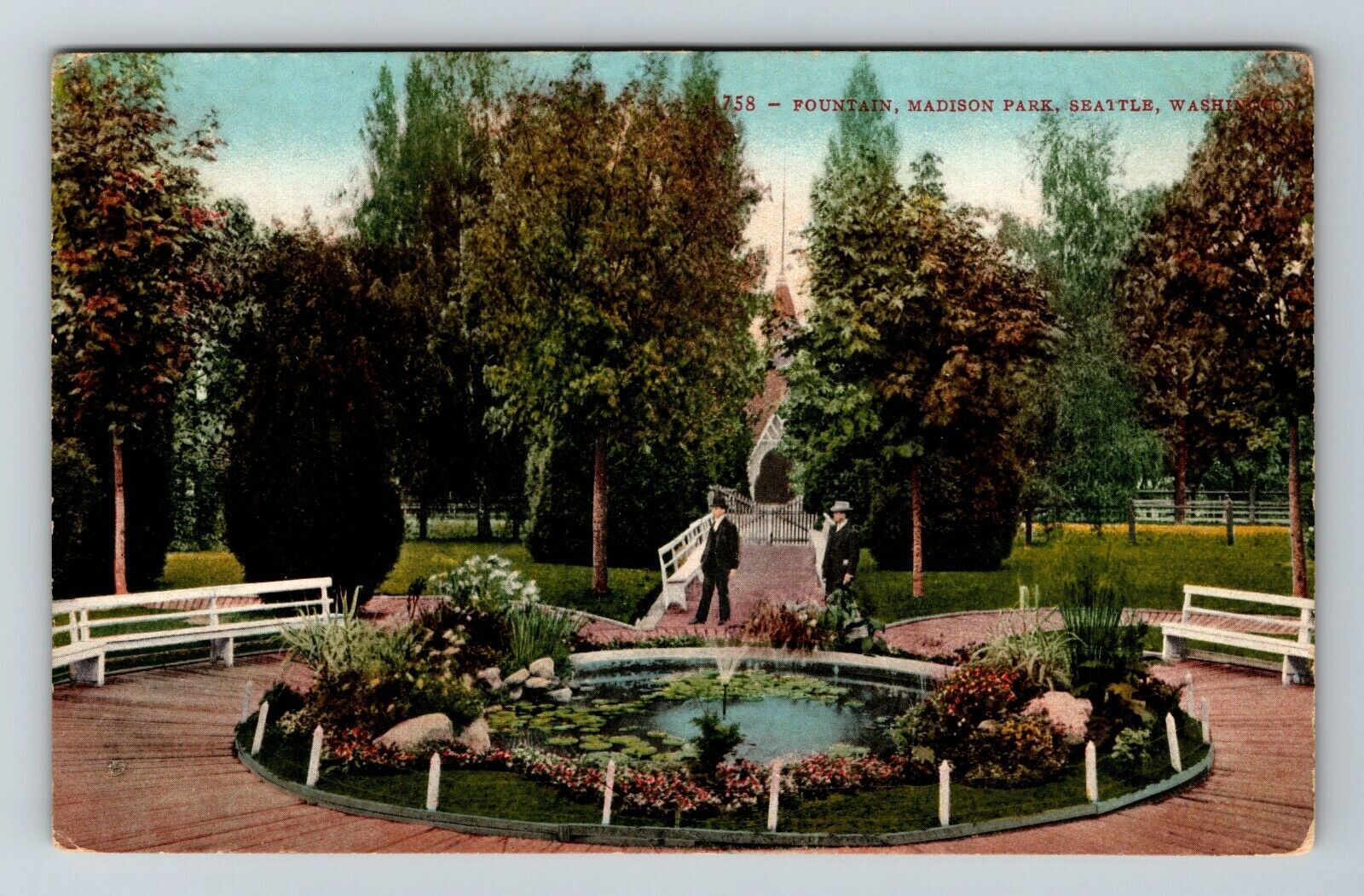Seattle WA Washington Fountain Madison Park Vintage Souvenir Postcard