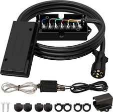 RVGUARD 7 Way 8 Foot Trailer Cord with 7 Gang Junction Box Kit, Include 12V Brea