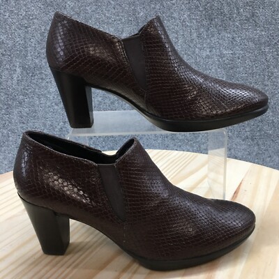 ECCO Boots Womens 38 Shape 55 Plateau Snake Print Slip On Low Ankle Bootie Brown