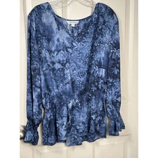 Counterparts Peplum Top Womens  V Neck Watercolor Boho Bell Sleeve Whimsigoth XL