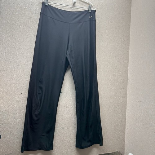 Nike DriFit Womens Large Track Pants Black Mid Rise Stretch Logo Yoga