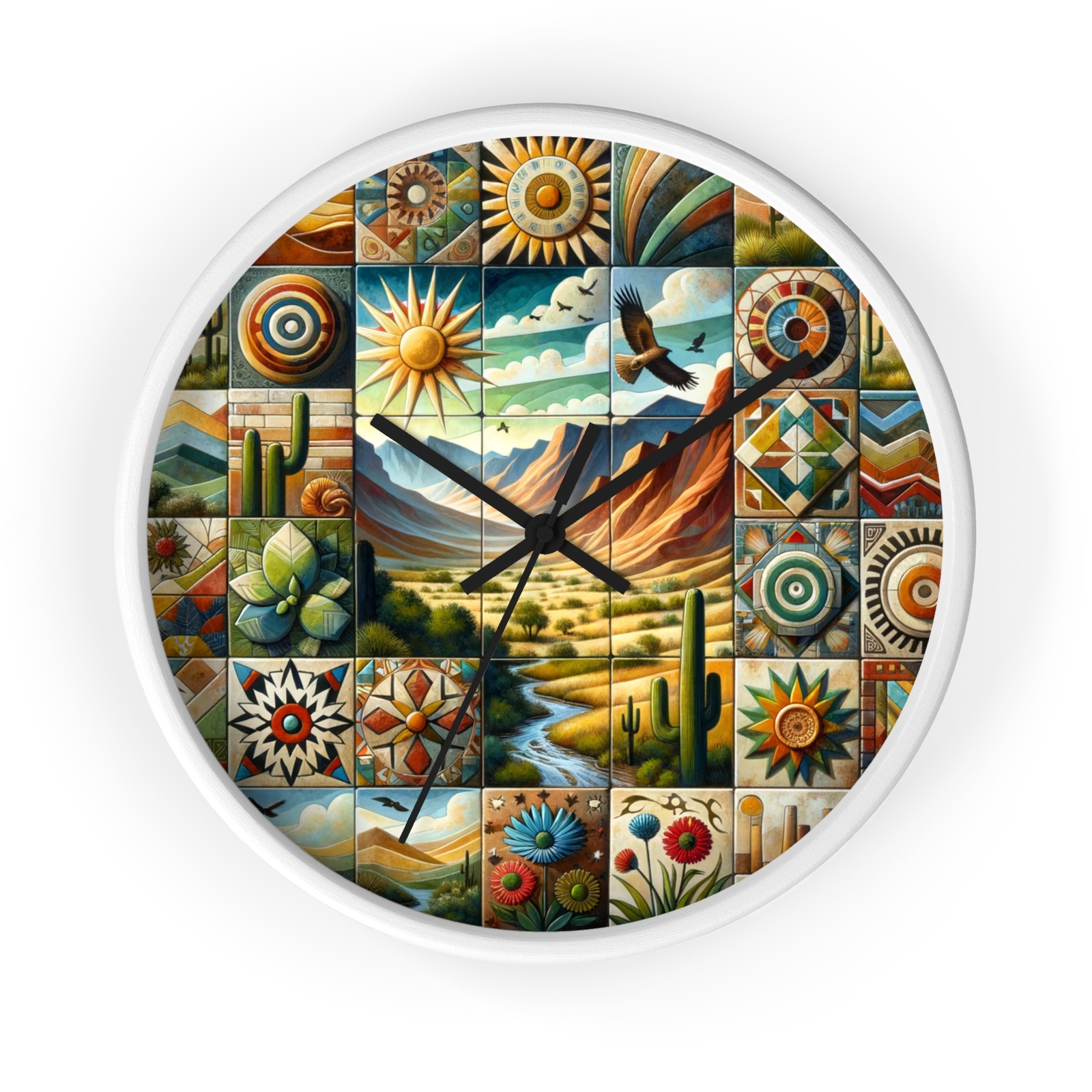 Home Decor Wall Clock Southwestern Ceramic Tile Mural Art Decor