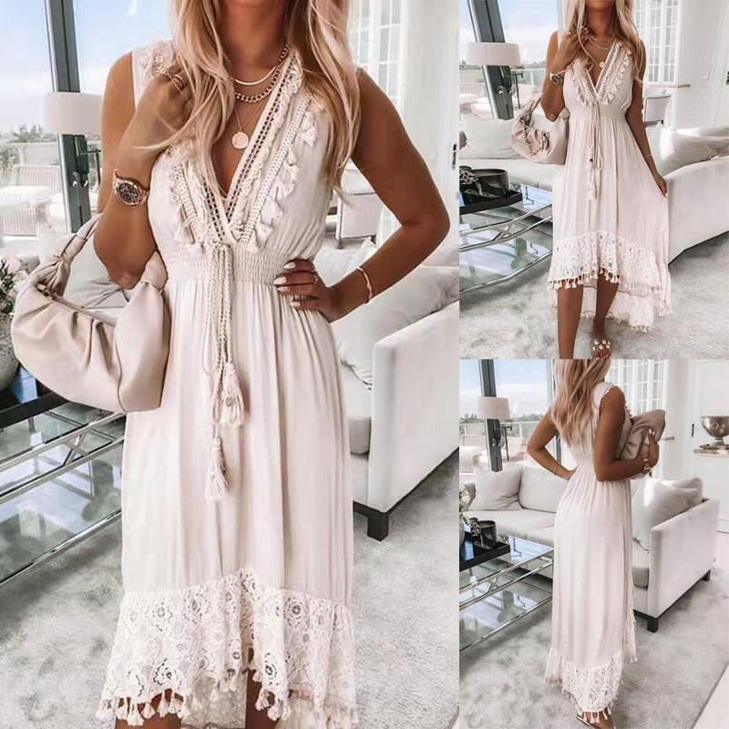 Womens Lace Sleeveless Long Maxi Dress Ladies Summer Casual Loose Sundress Womens Lace Sleeveless Long Maxi Dress Ladies Summer Casual Loose Sundress