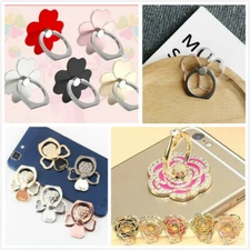 Universal 360 Rotating Crystal Finger Ring Stand Holder For Cell iPhone- FLOWERS