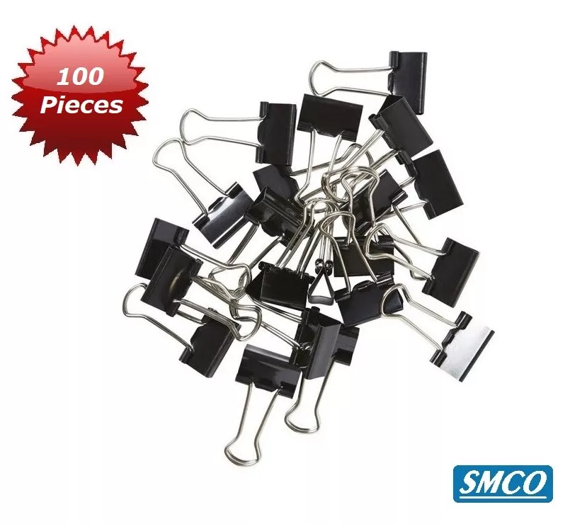FOLDBACK BULLDOG CLIPS SMALL 25mm High Quality METAL BINDERS 100 CLIPS By SMCO
