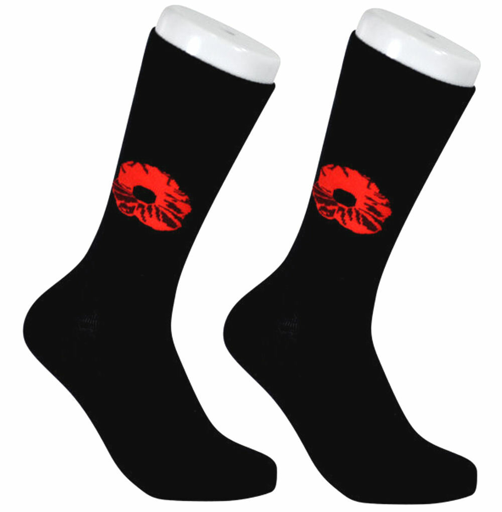 THE TIE STUDIO - Poppy Flower ""Symbol of Remembrance"" on Black  Men's  Socks