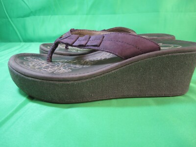 Olukai Pale Lio Women's Size Purple Leather Wedges Sandal